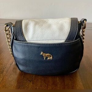 Emma Fox Crossbody Bag Purse Black & White Leather with Chain Strap